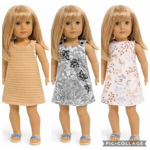 ✨ Upcycled American Doll–Size Reversible Dress Set – Set of 3 ✨SAME DAY SHIP